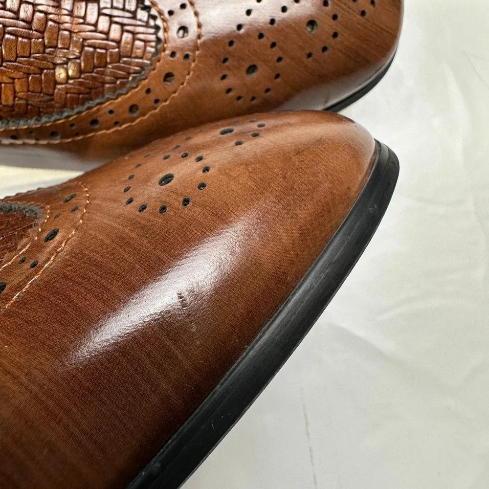 Meijiana‎ Lion Head Woven Loafers Men's Size 11 Brown Wingtip Brogue